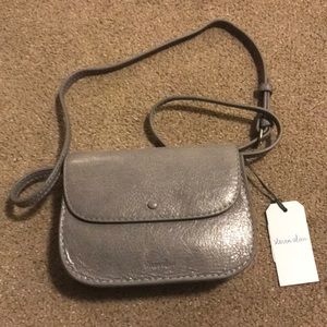 Grey leather convertible belt bag/crossbody